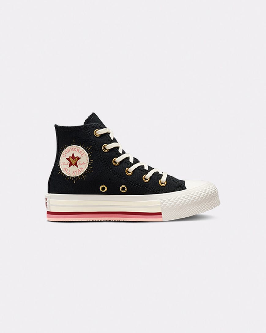 Dívčí Boty Na Platformy Converse Chuck Taylor All Star Lift Hearts Vysoké Černé | CZ UFOT91